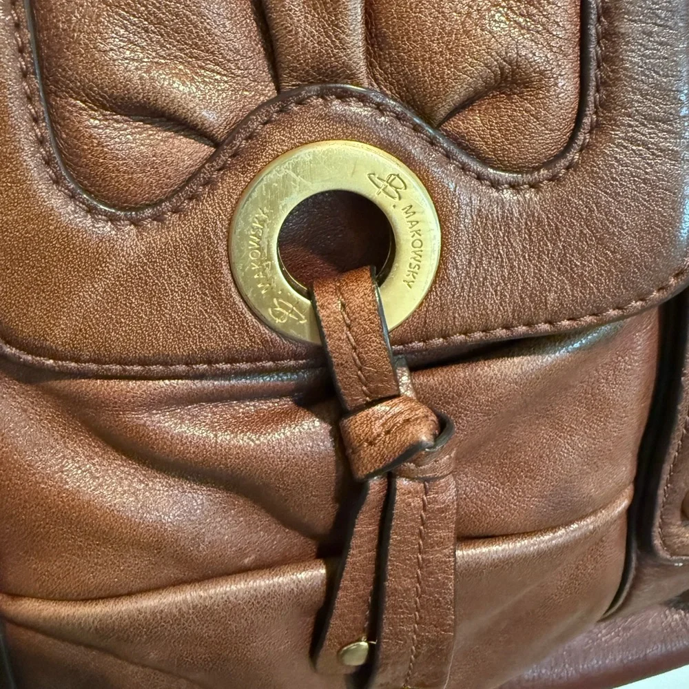 B. Makowsky brown leather shoulder bag with gold-tone hardware - Picture 6 of 8